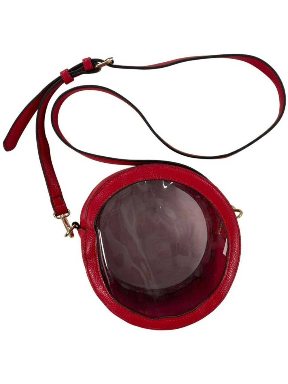 Jen & Co. Bag Lilibet Red Vegan Leather Clear Circle Crossbody With Gold NEW - Picture 2 of 6